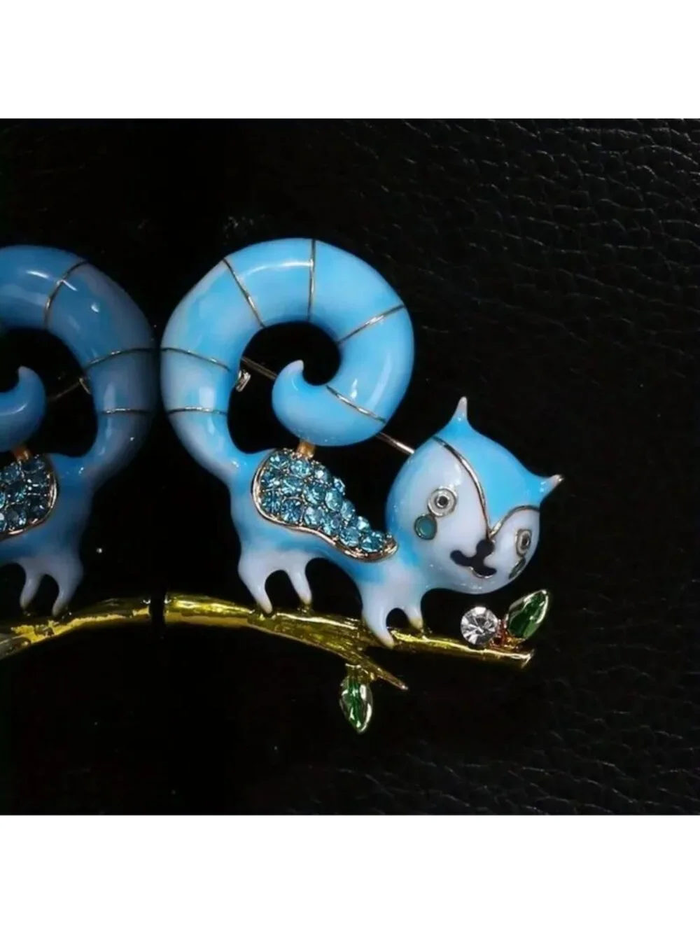 Cute Cartoon Blue Enamel Squirrel Brooch with Crystals